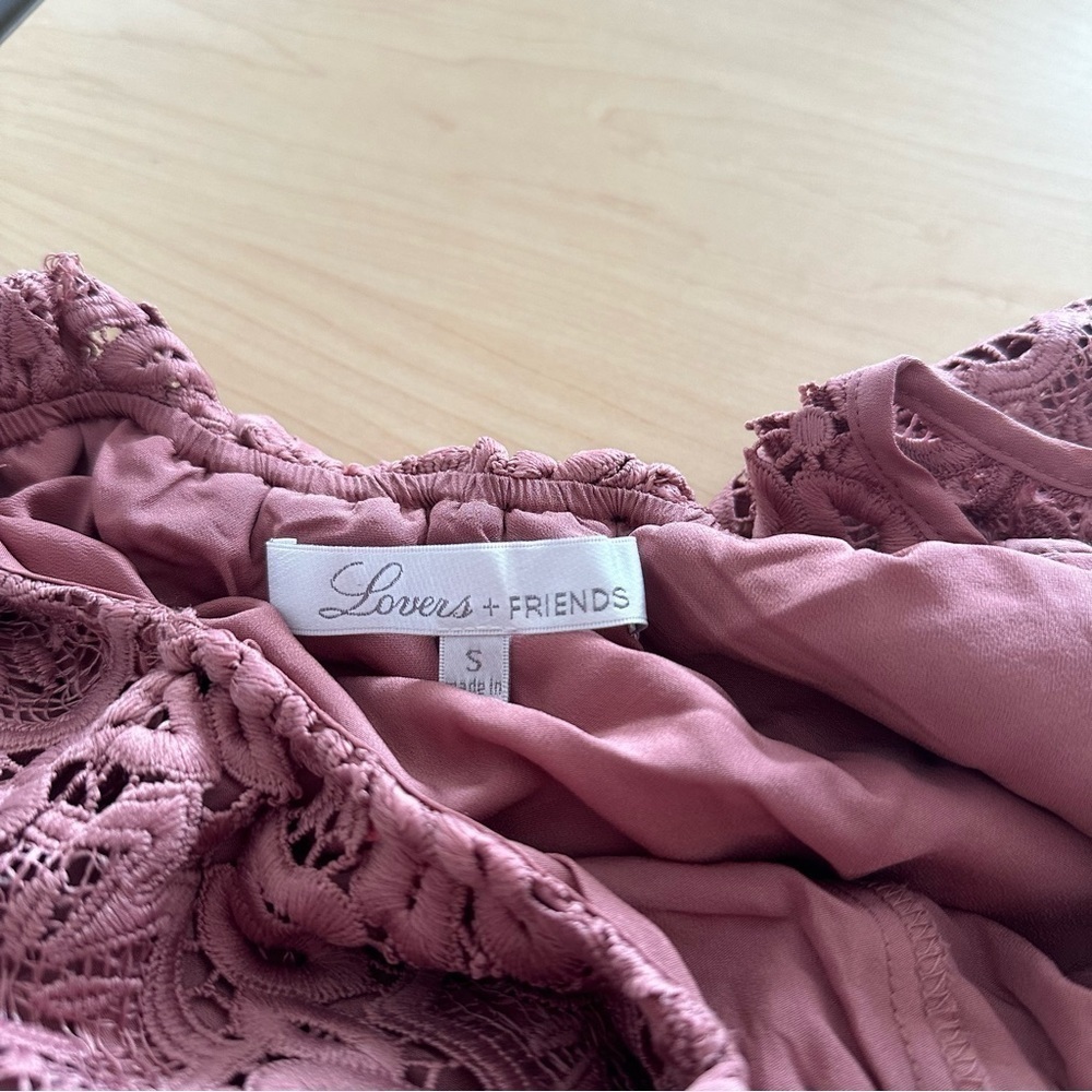Lovers & Friends “Mauve Lace Off Shoulder Spring/Summer Wedding Guest Mini Dress - Picture 9 of 9